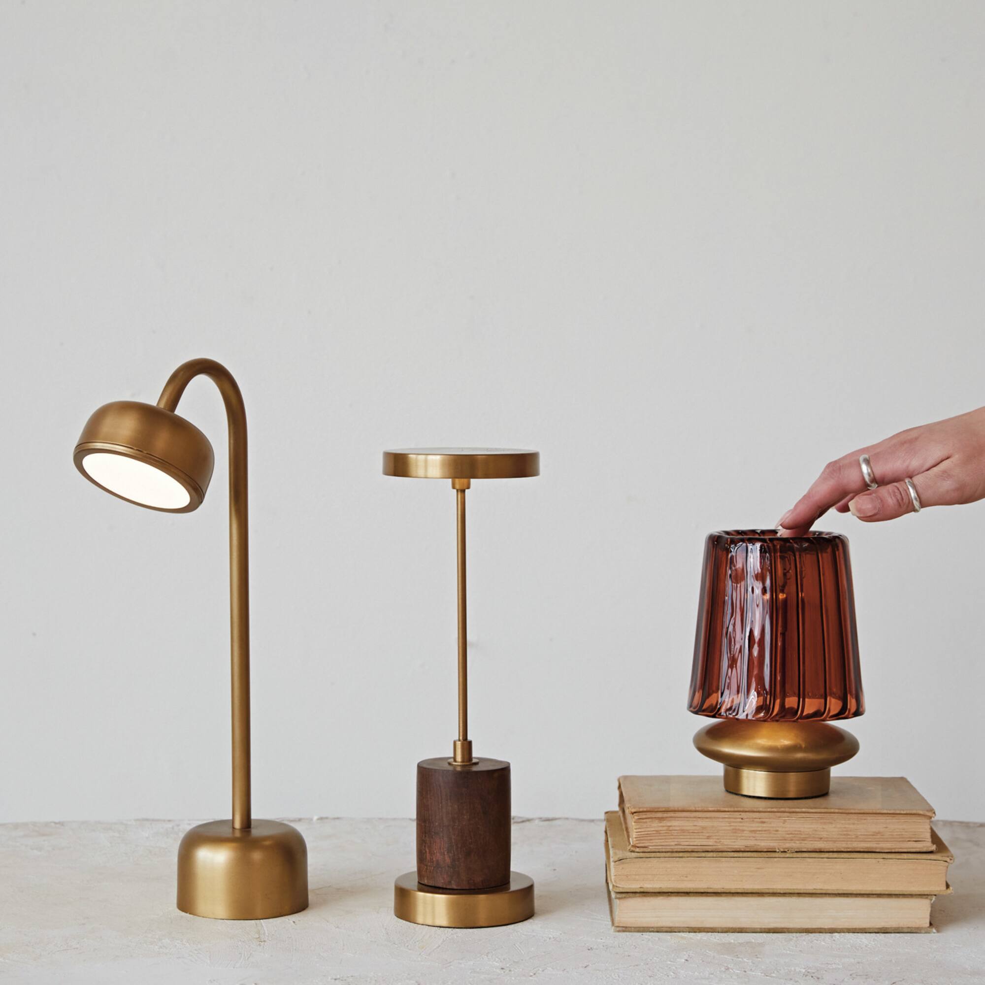 Hello Honey® 11.5" Antique Brass Finish Mango Wood & Metal Touch Sensor LED Table Lamp